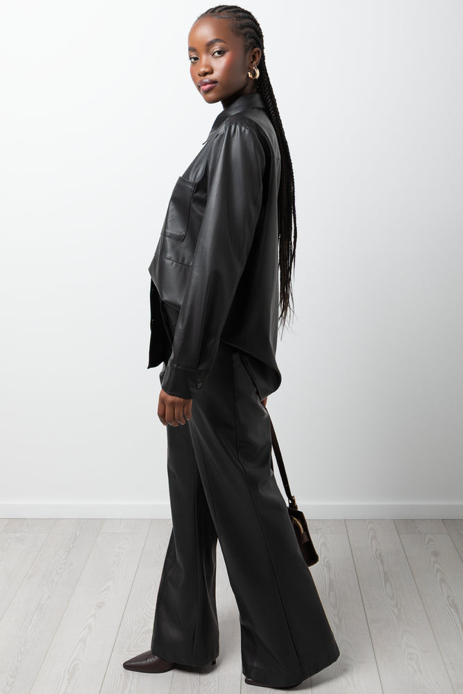 Long Sleeve Pleather Shirt Black (1)