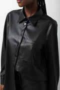 Long Sleeve Pleather Shirt Black (3)