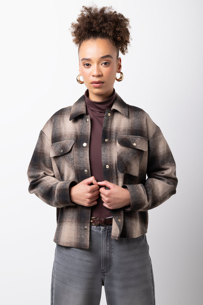 Check Long Sleeve Melton Shirt Dark Grey