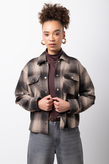 Check Long Sleeve Melton Shirt Dark Grey