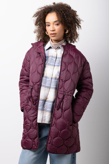 Longer Length Puffer Jacket Burgundy