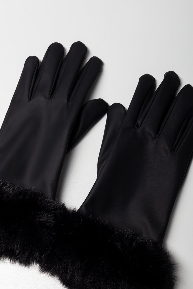 Suede Gloves With Fur Black (1)