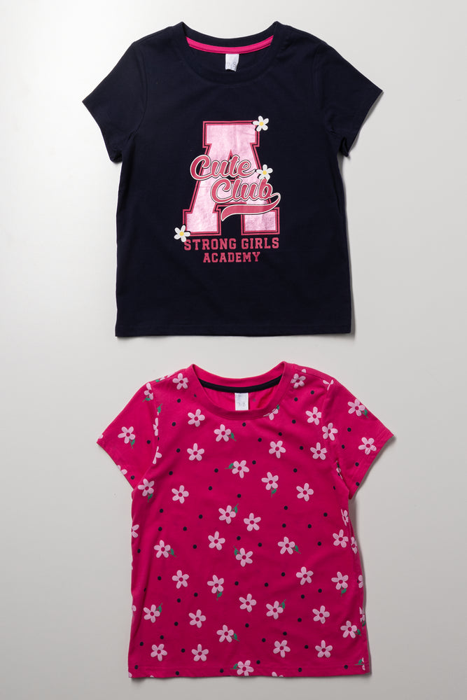 2 Pack Short Sleeve T-Shirts Navy And Pink