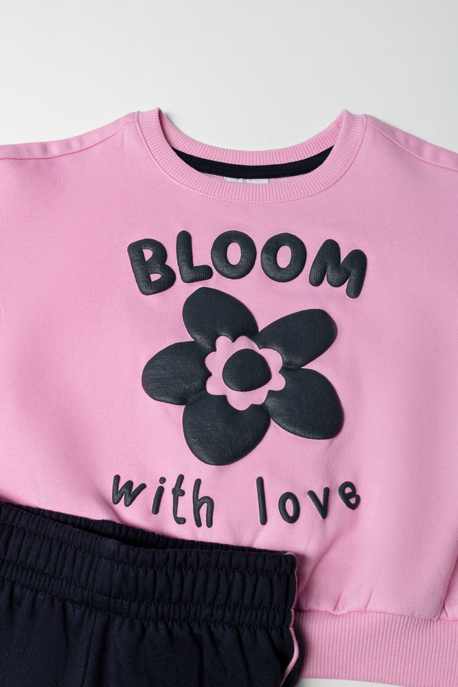 Bloom Flower Tracksuit Pink And Navy (1)