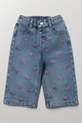 Bows Wide Leg Denim Jeans Blue
