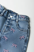 Bows Wide Leg Denim Jeans Blue (1)