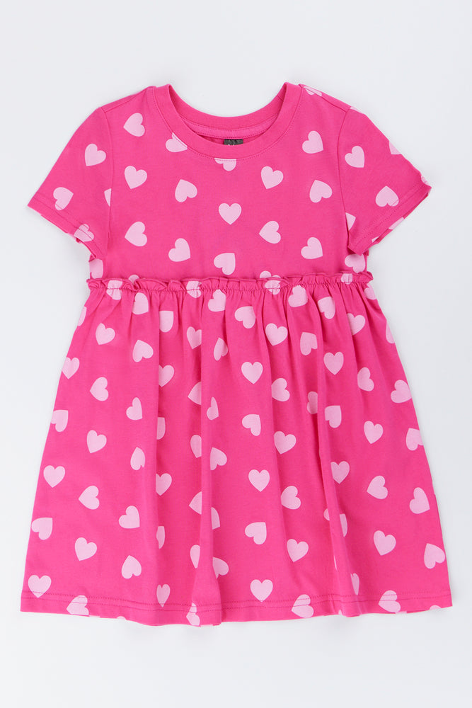 Pink Short Sleeve Heart Print Dress