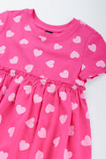 Pink Short Sleeve Heart Print Dress (1)