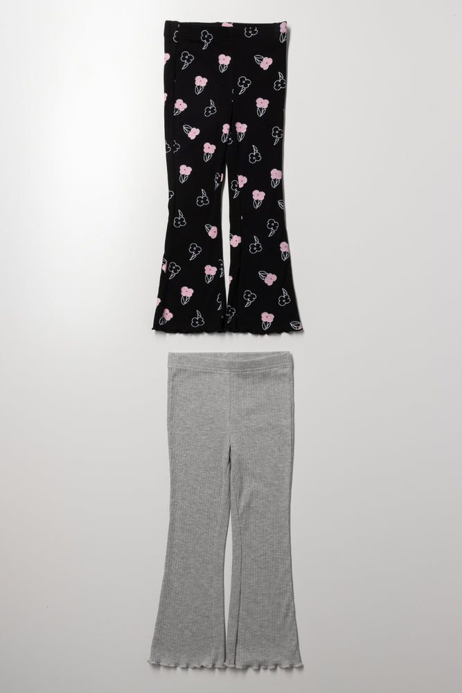 2 Pack Flare Leggings Black And Grey