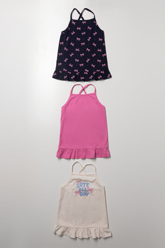3 Pack Vests Bow Print, Pink & Cream