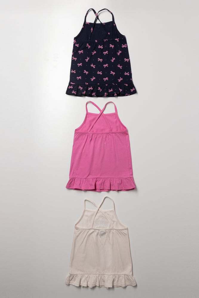 3 Pack Vests Bow Print, Pink & Cream (2)