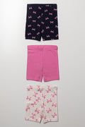 3 Pack Cycling Shorts Bow Print, Navy & Cream