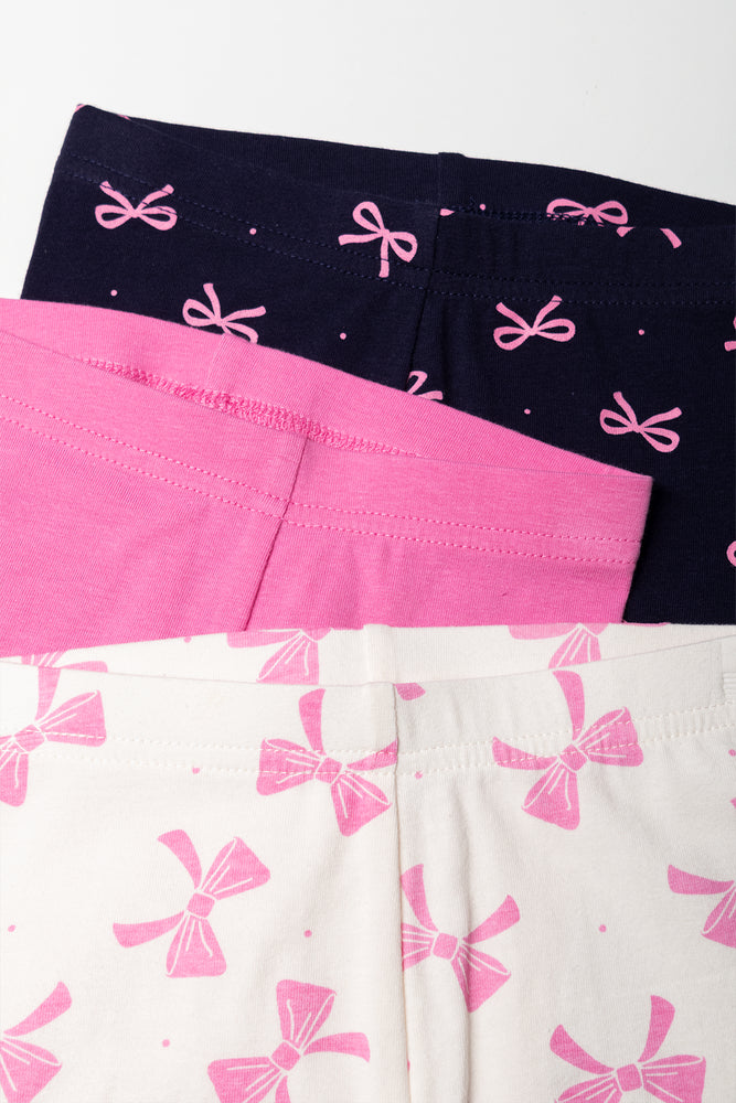 3 Pack Cycling Shorts Bow Print, Navy & Cream (1)