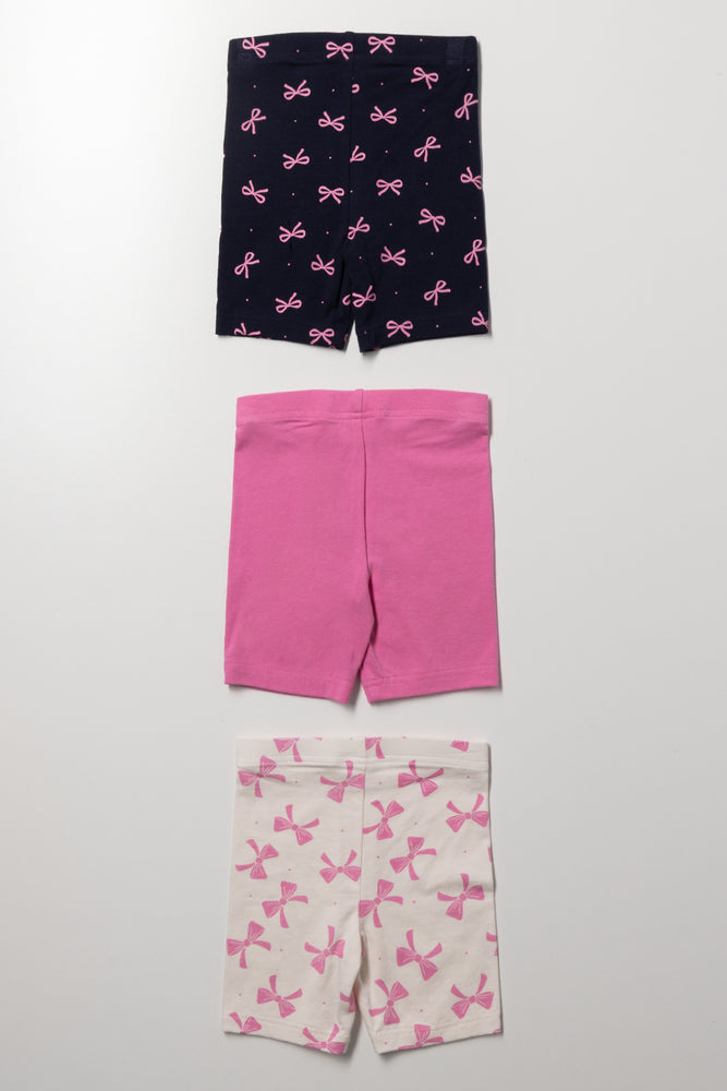 3 Pack Cycling Shorts Bow Print, Navy & Cream (2)