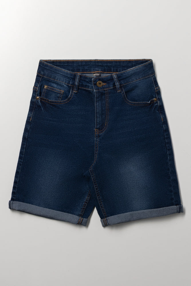 Indigo Denim Folded Hem Shorts