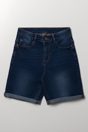 Indigo Denim Folded Hem Shorts