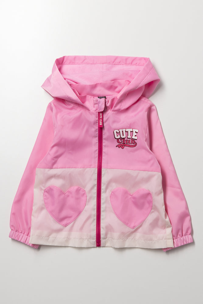 Pink Heart Detail Colourblock Windbreaker