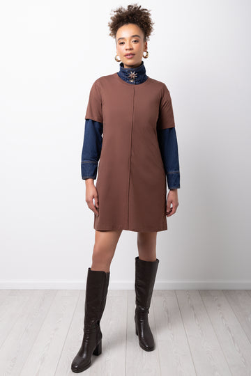 Chocolate Brown Pintuck T-Shirt Dress