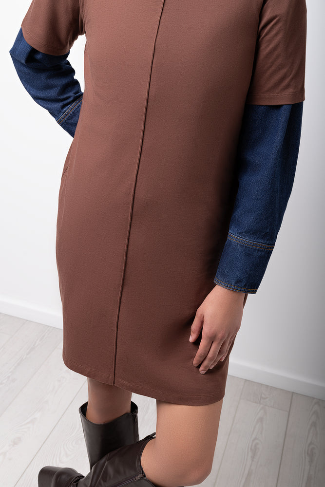 Chocolate Brown Pintuck T-Shirt Dress (2)