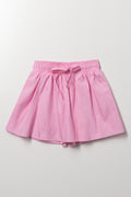 Pink Woven Skort With Tie