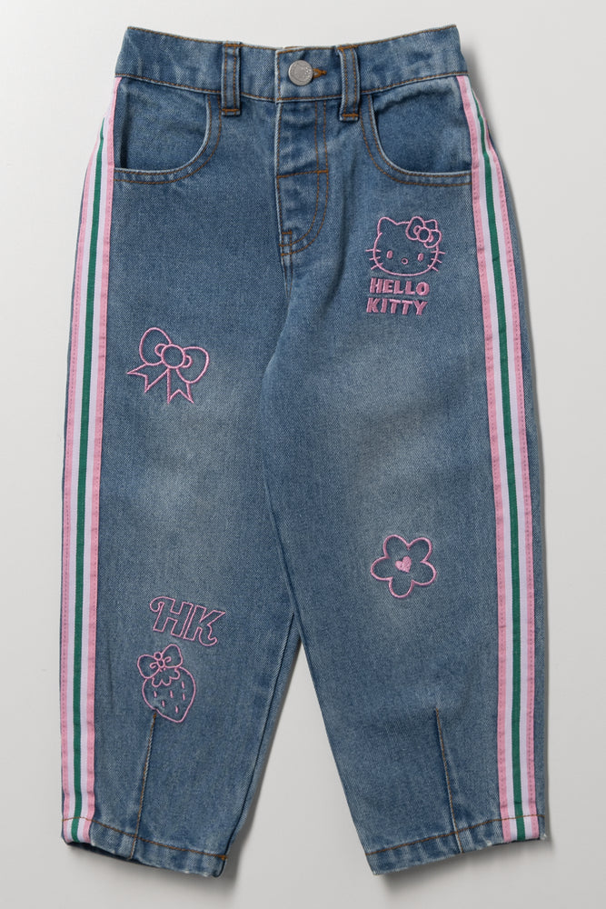 Hello Kitty Side Stripe Barrel Denim Jeans Blue