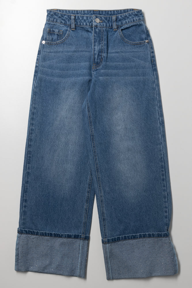 Denim Jeans with Diamante Turn Up