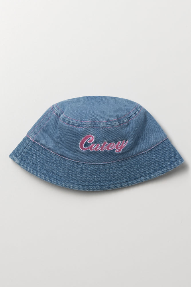 Denim Cutey Embroidered Bucket Hat
