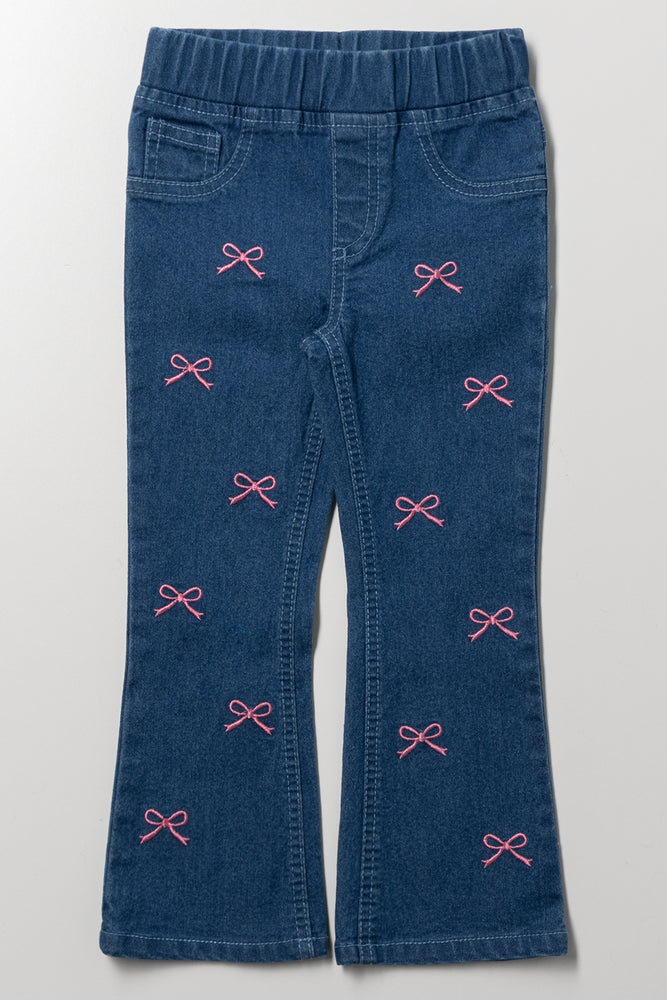 Bow Embroidered Flare Leg Jegging
