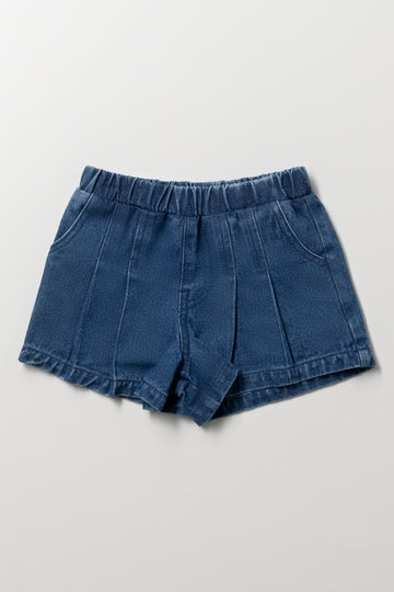 Pleated Denim Shorts