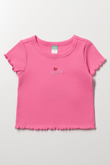 Pink Lovely Ribbed Baby T-Shirt