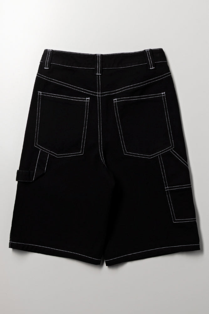 Black Contrast Stitch Shorts (2)