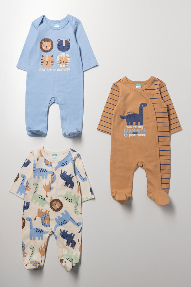 3 Pack Animal Print Sleepsuits