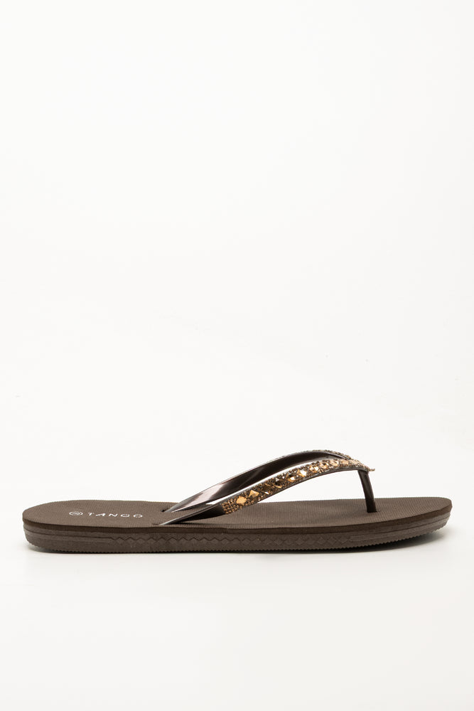 Diamante Flip Flops Brown (1)