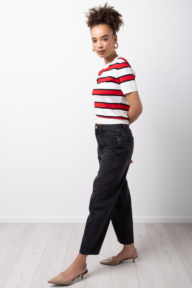 Stripe Ballerina Sleeve Crew Neck Knitwear White And Red (1)