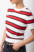 Stripe Ballerina Sleeve Crew Neck Knitwear White And Red (3)