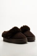 Fur Platform Slippers Brown