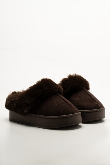 Fur Platform Slippers Brown