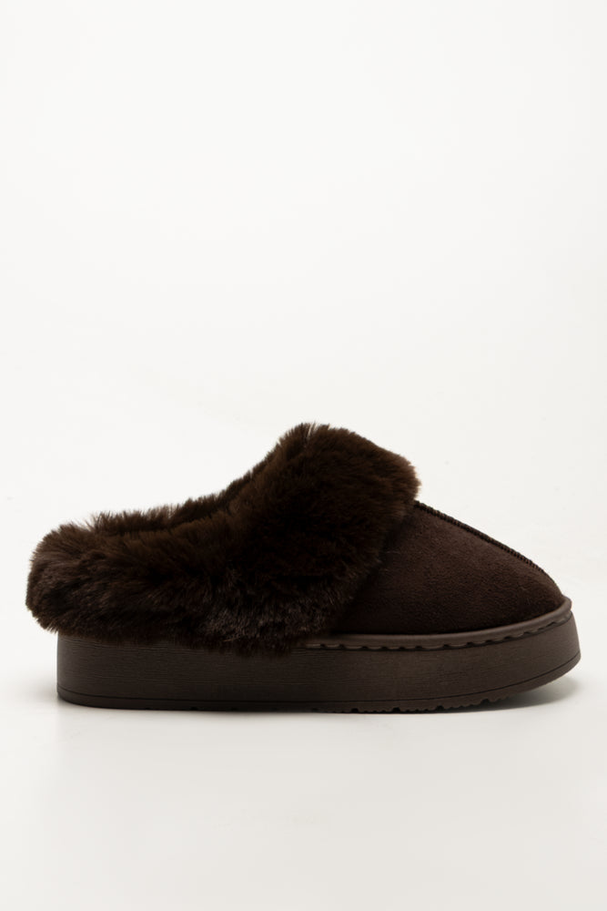 Fur Platform Slippers Brown (1)