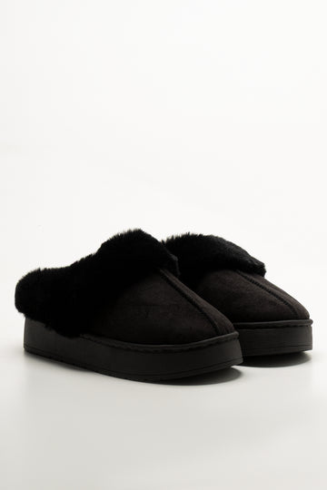 Fur Platform Slippers Black
