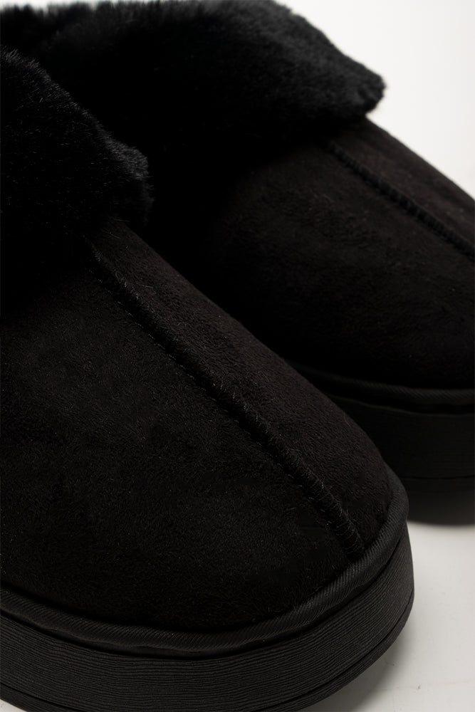 Fur Platform Slippers Black (2)