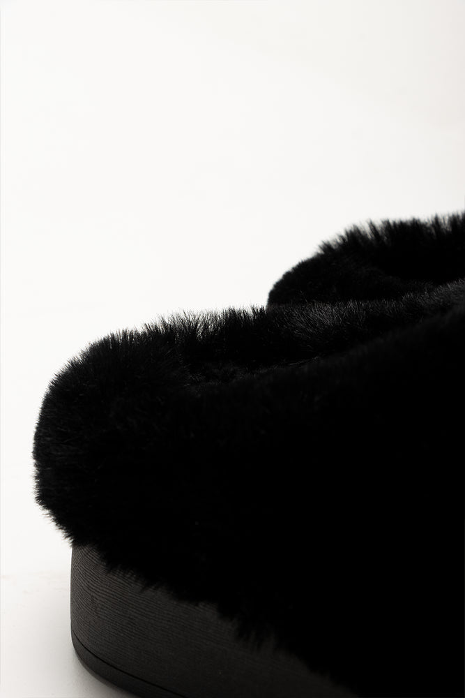 Fur Platform Slippers Black (3)