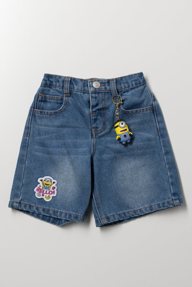 Blue Minions Embroidered Denim Shorts