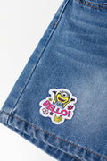 Blue Minions Embroidered Denim Shorts (2)