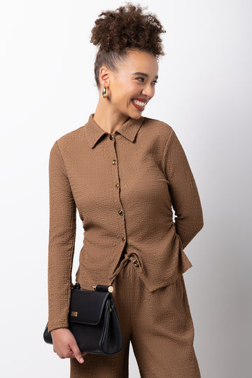 Mocha Texture Collared Lounge Set