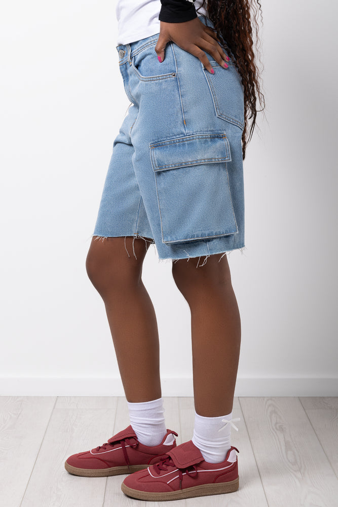Light Blue Utility Denim Shorts (1)