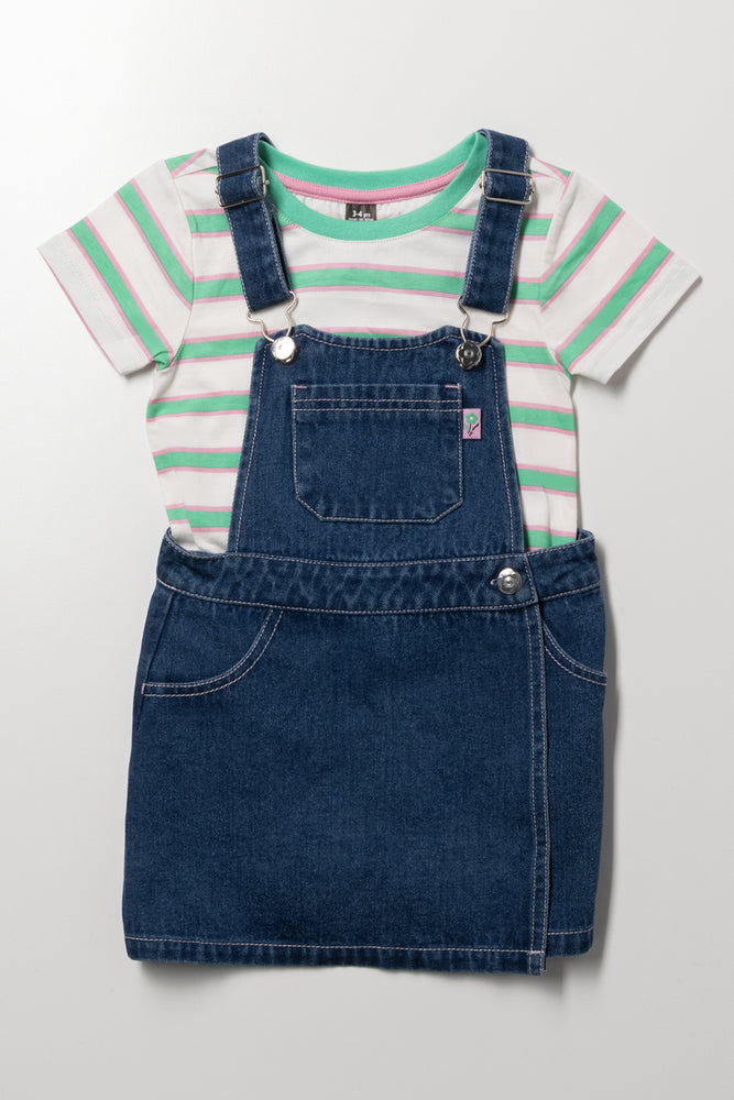 Sporty Stripe Denim Skorts Set Blue