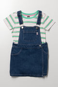 Sporty Stripe Denim Skorts Set Blue