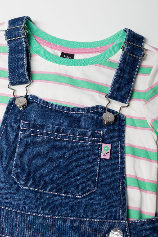 Sporty Stripe Denim Skorts Set Blue (1)
