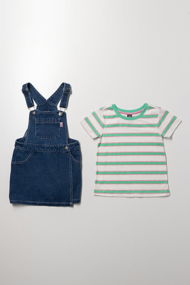 Sporty Stripe Denim Skorts Set Blue (2)