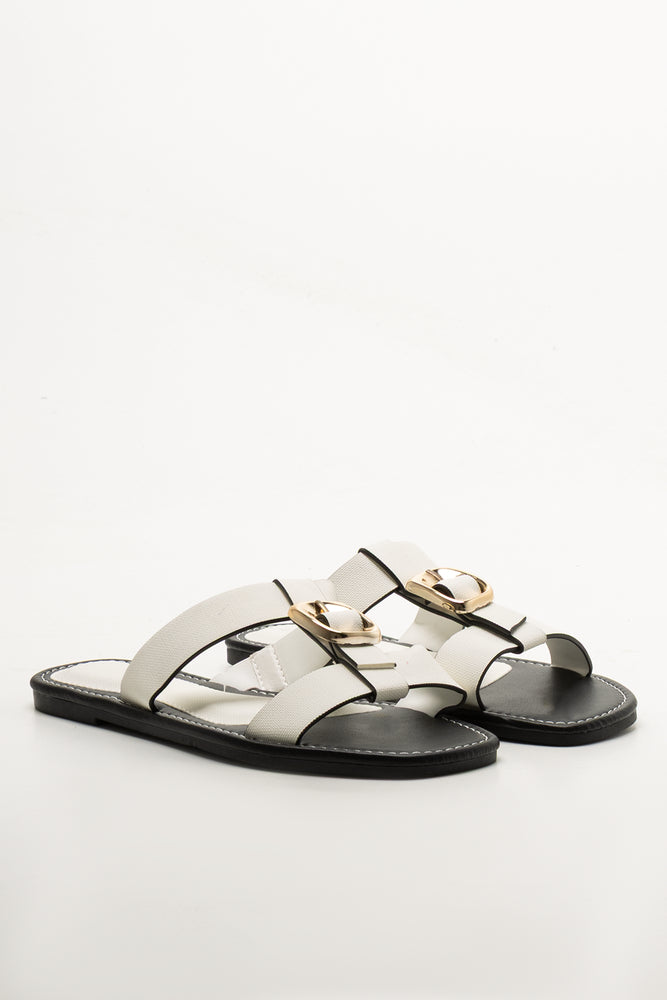 T-Bar Buckle Mule White